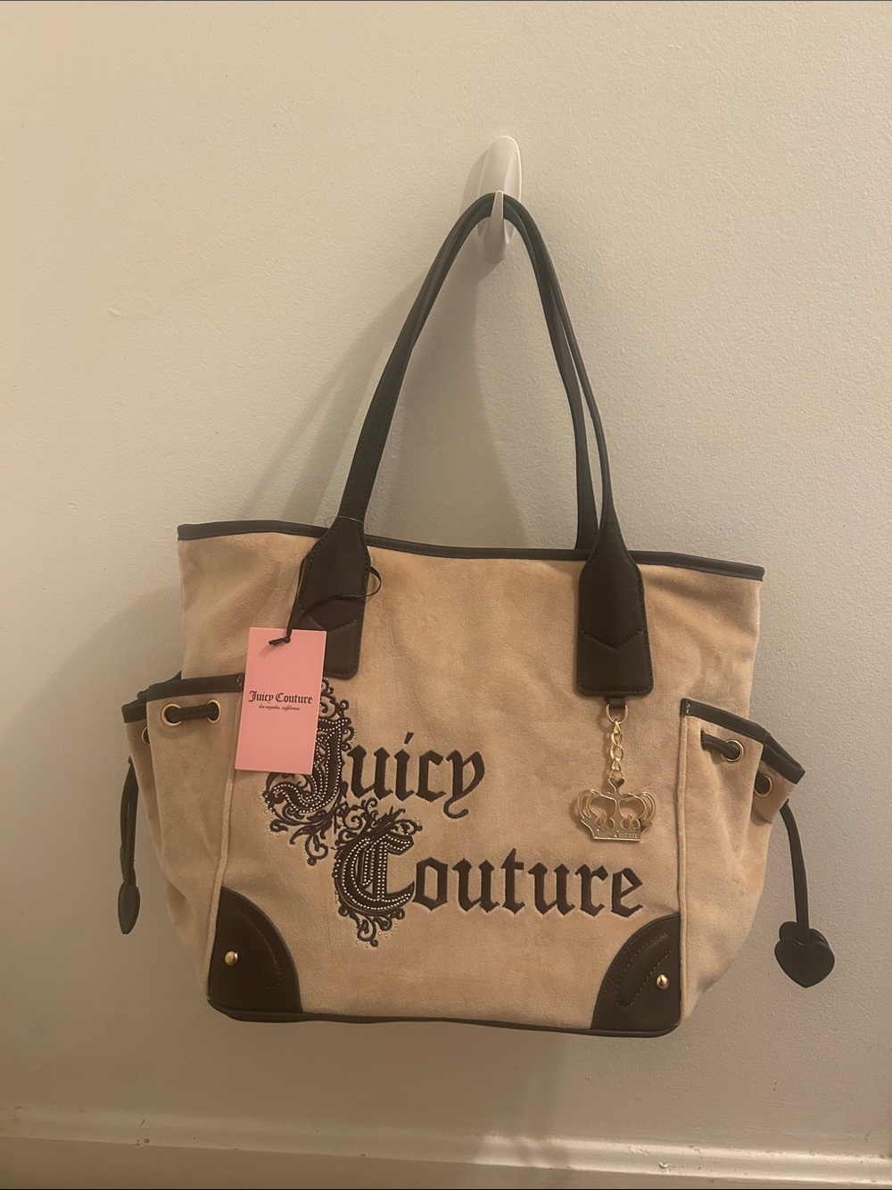 Juicy Couture Beige Tote with Brown Trim and Gold Charm